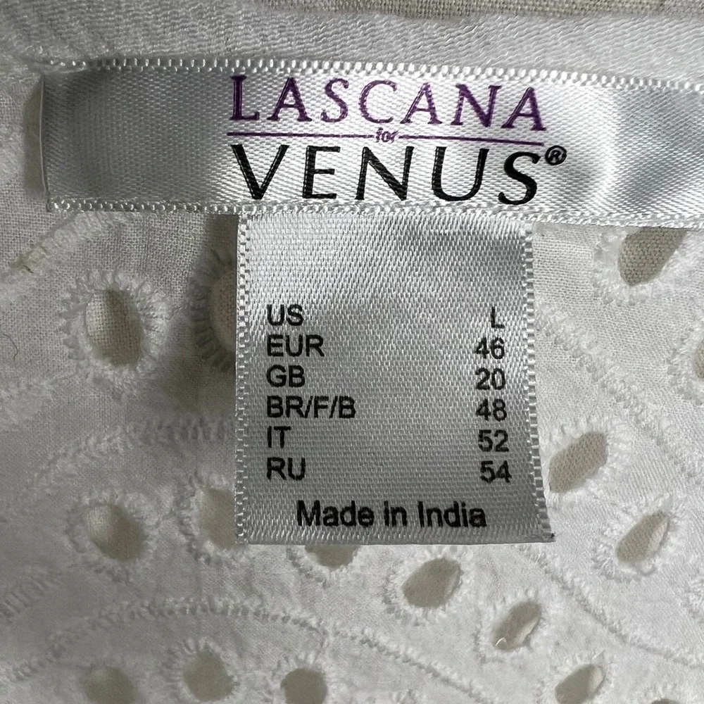 Lascana for Venus White Eyelet Lace Peasant Blouse Tassel Tie Gauze Top Large - Picture 3 of 5